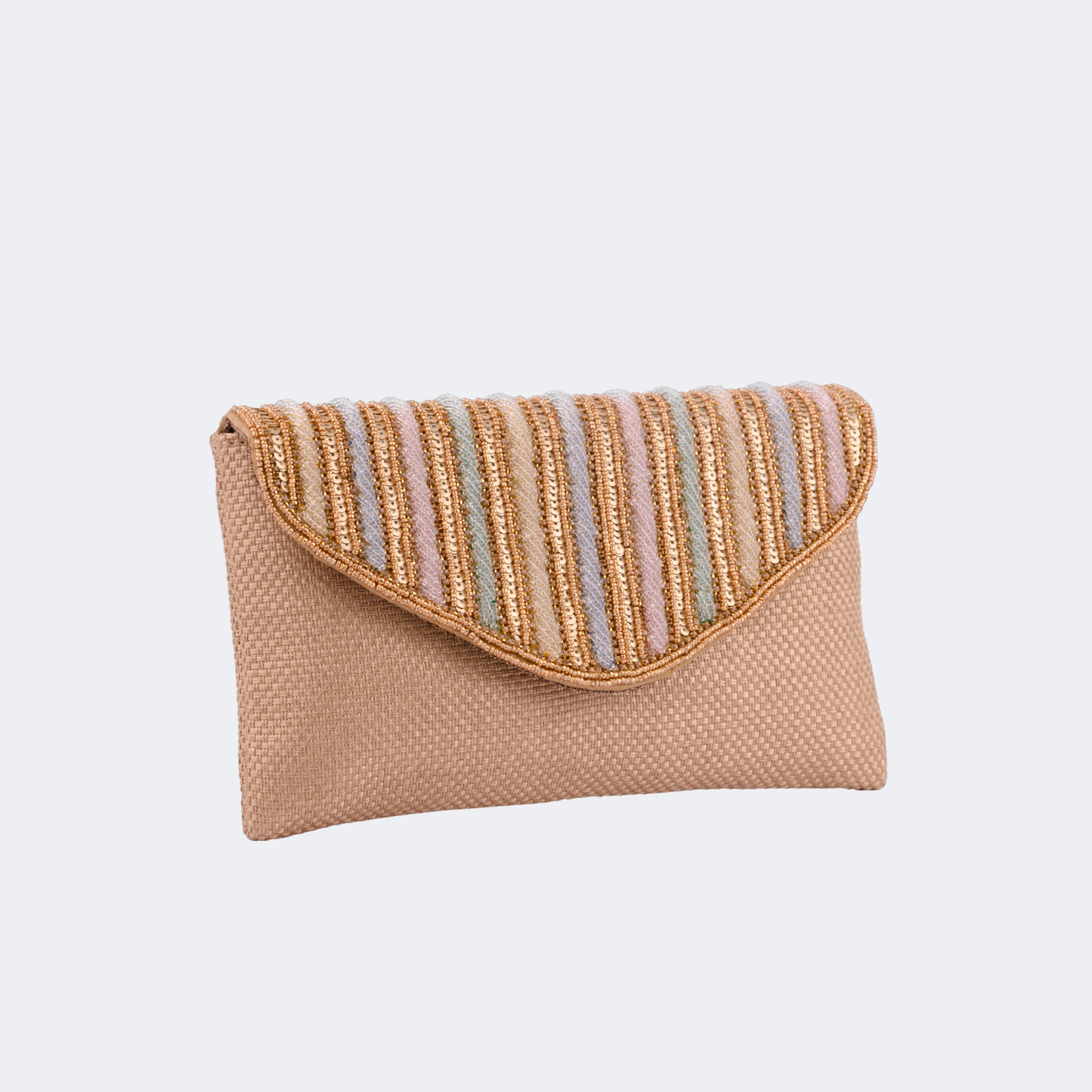 Textured Stripe Flap Envelope Clutch Evening Bag