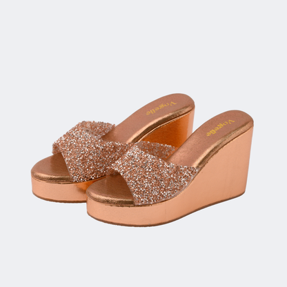 Embellished Platform Wedge Slip-On Heels
