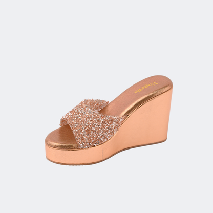 Embellished Platform Wedge Slip-On Heels