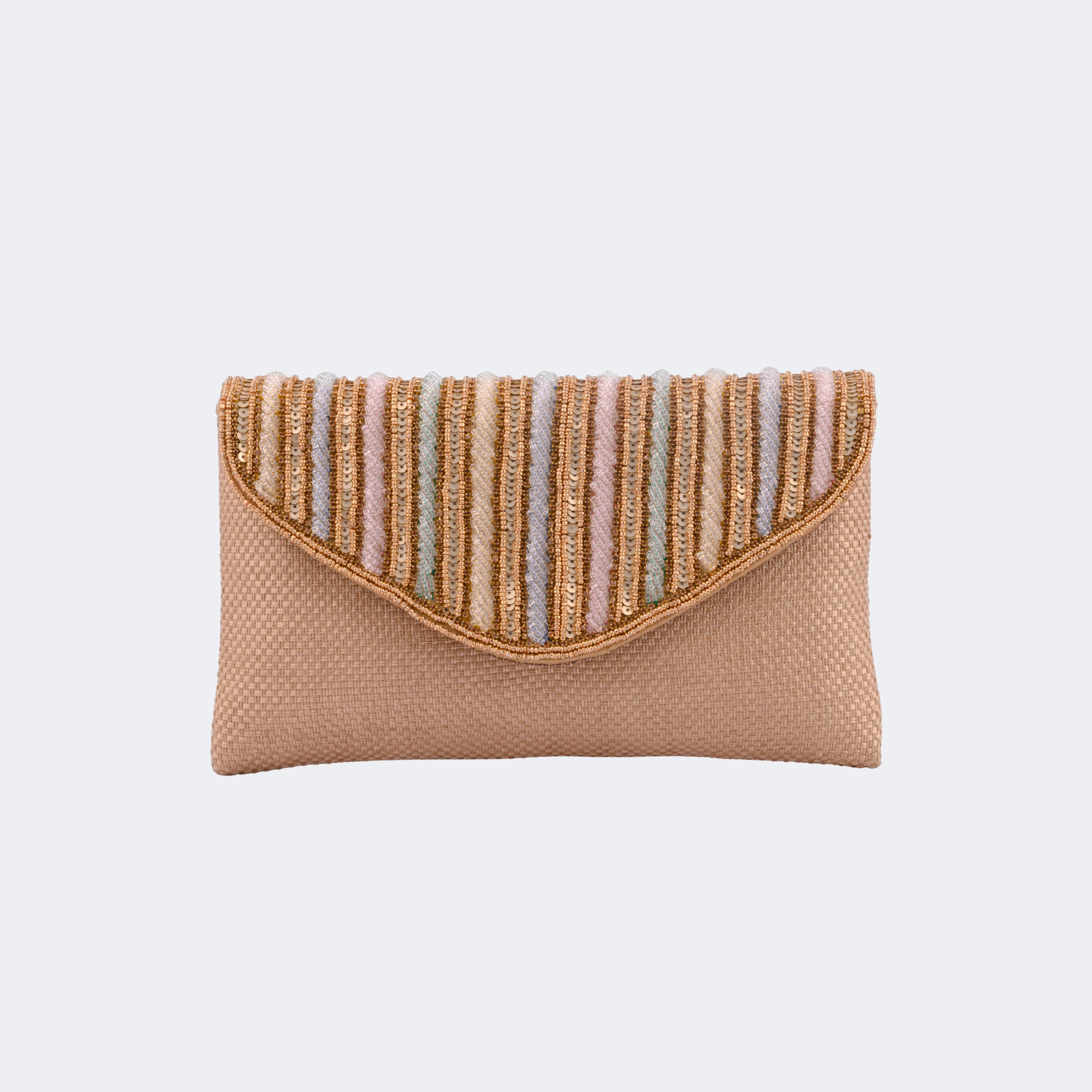 Textured Stripe Flap Envelope Clutch Evening Bag