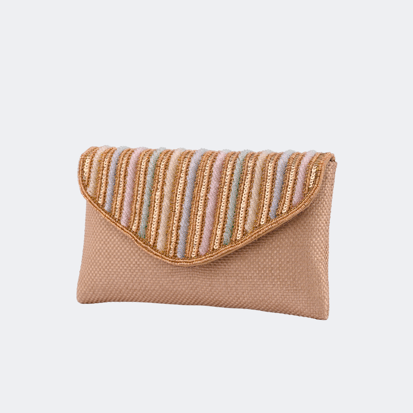 Textured Stripe Flap Envelope Clutch Evening Bag
