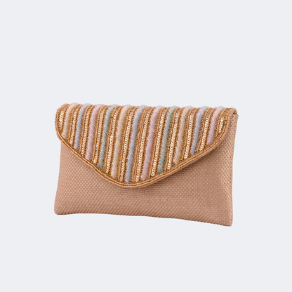 Textured Stripe Flap Envelope Clutch Evening Bag
