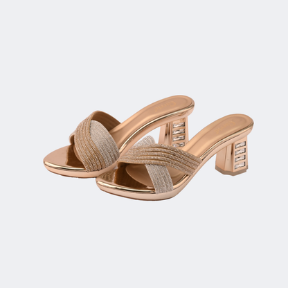 Textured Strap Block Heel Slip-On Sandals