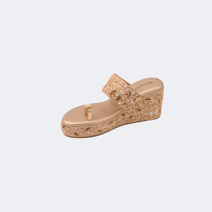 Gold Embellished Wedge Slip-On Sandals