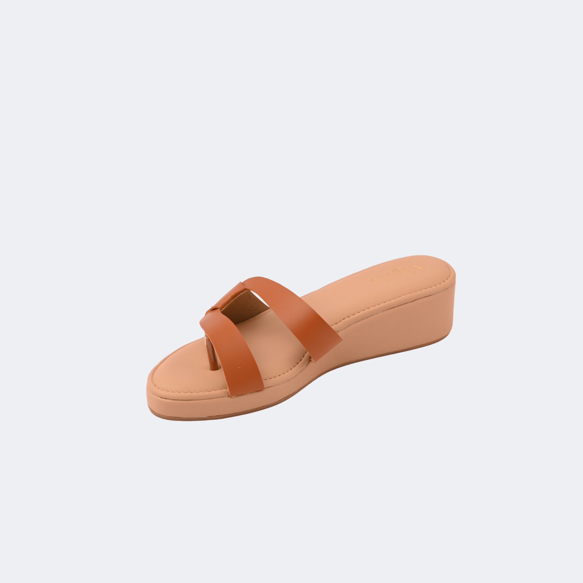 Beige sandal with a brown strap on a light gray background | Vogelle