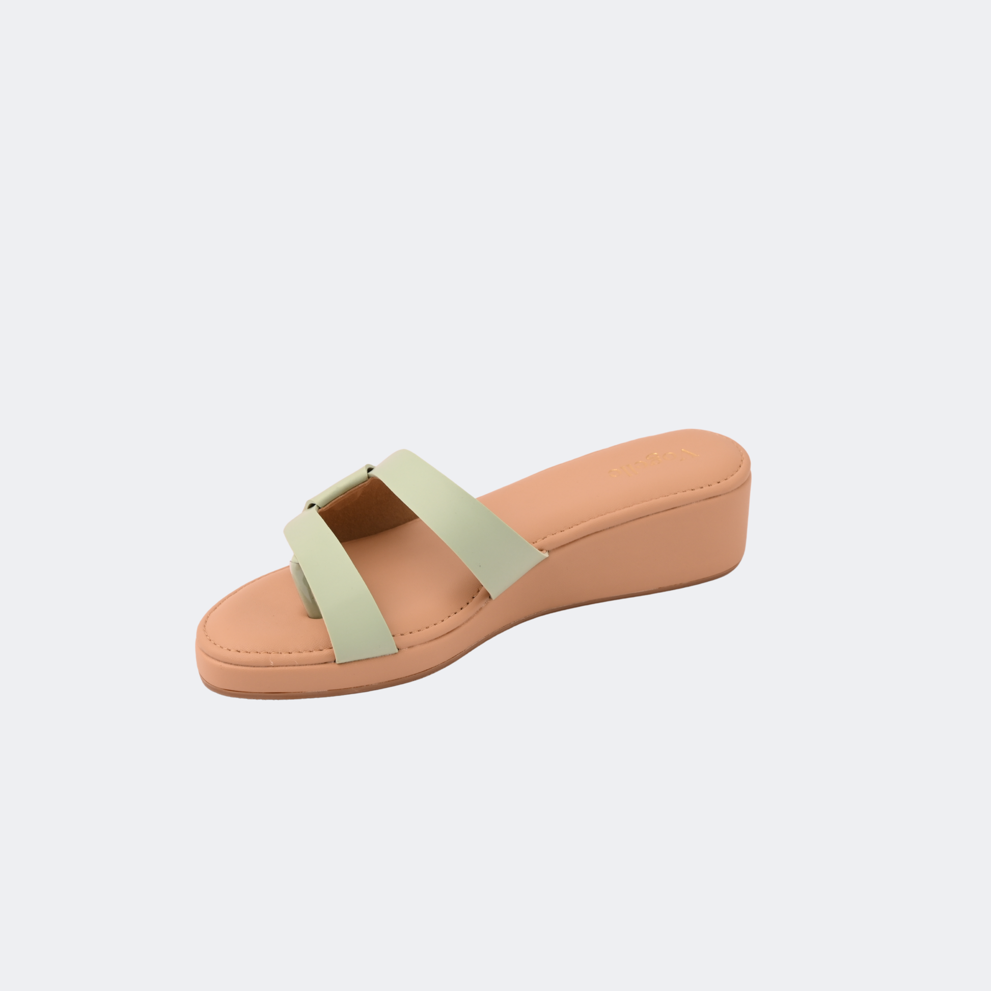 Beige sandal with a light green strap on a white background | Vogelle
