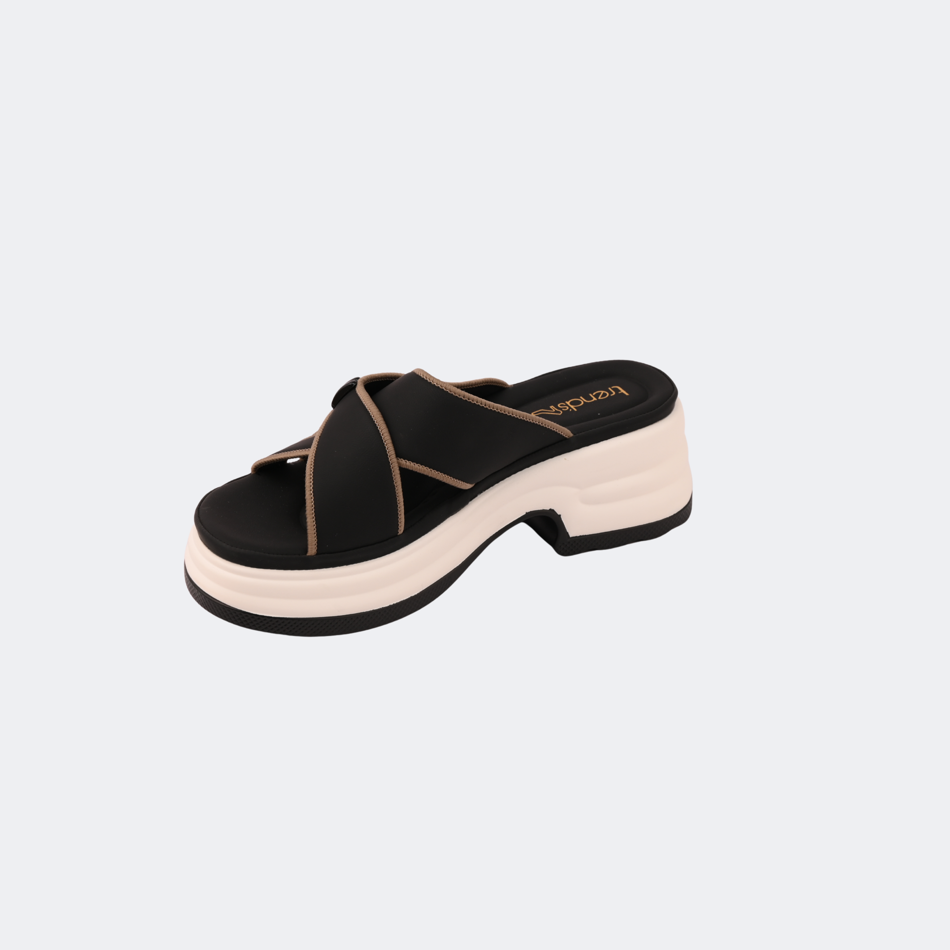 Black sandal with white sole on a light gray background | Vogelle