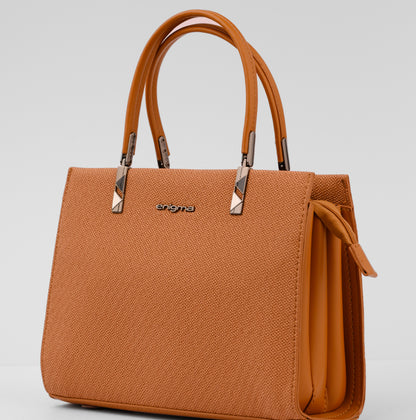 Brown handbag with a visible brand logo on a light gray background | Vogelle