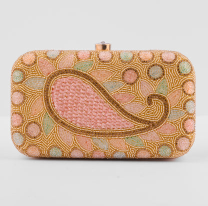 Decorative clutch bag with intricate beadwork on a light gray background | Vogelle