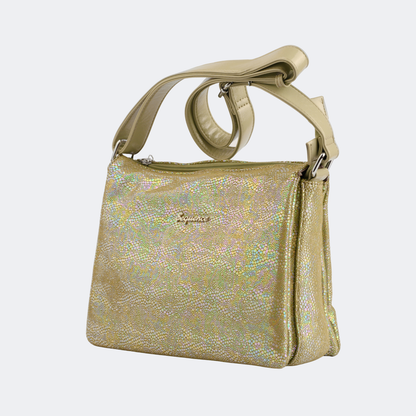 Gold handbag with a textured surface on a white background | Vogelle
