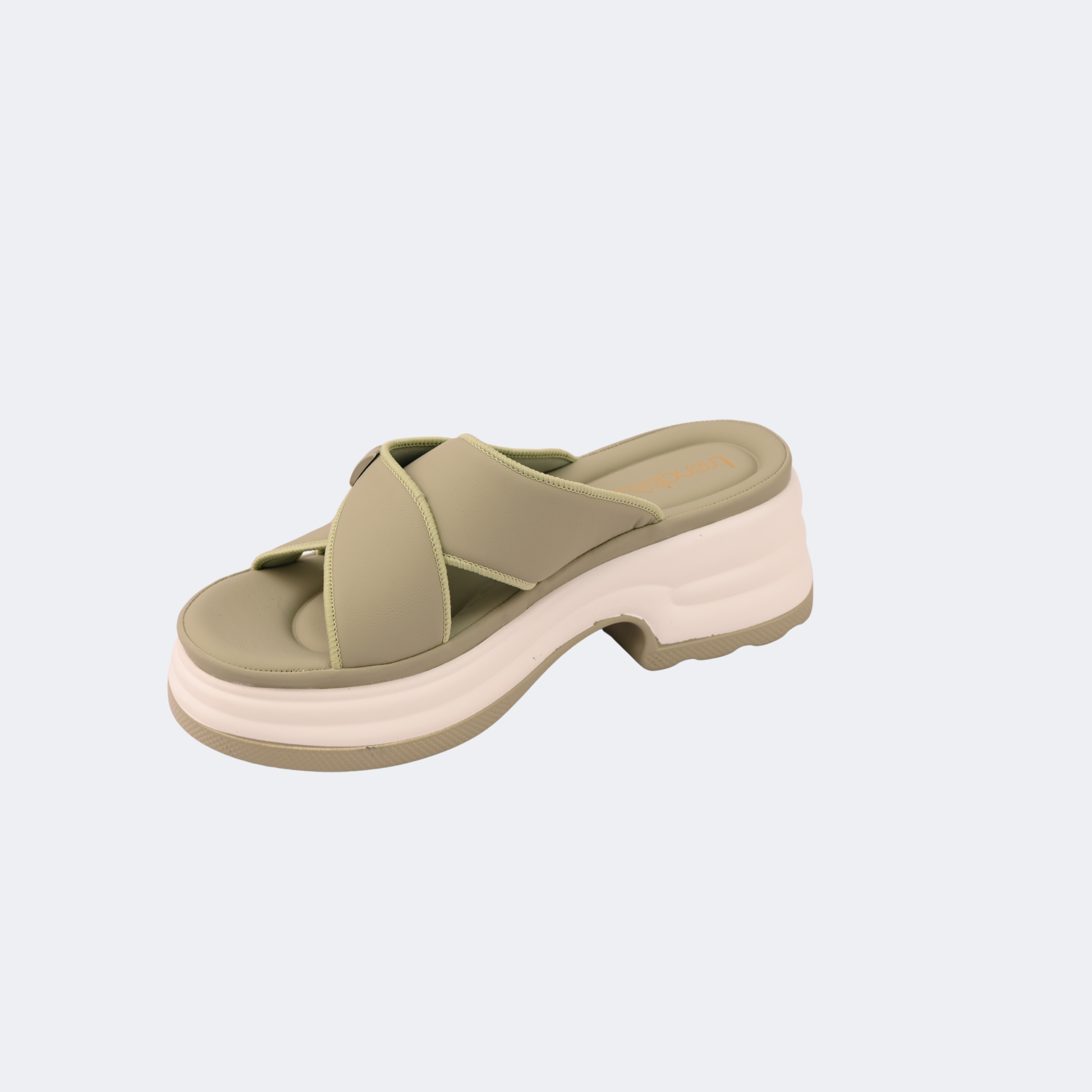 Green sandal with a platform sole on a light gray background | Vogelle