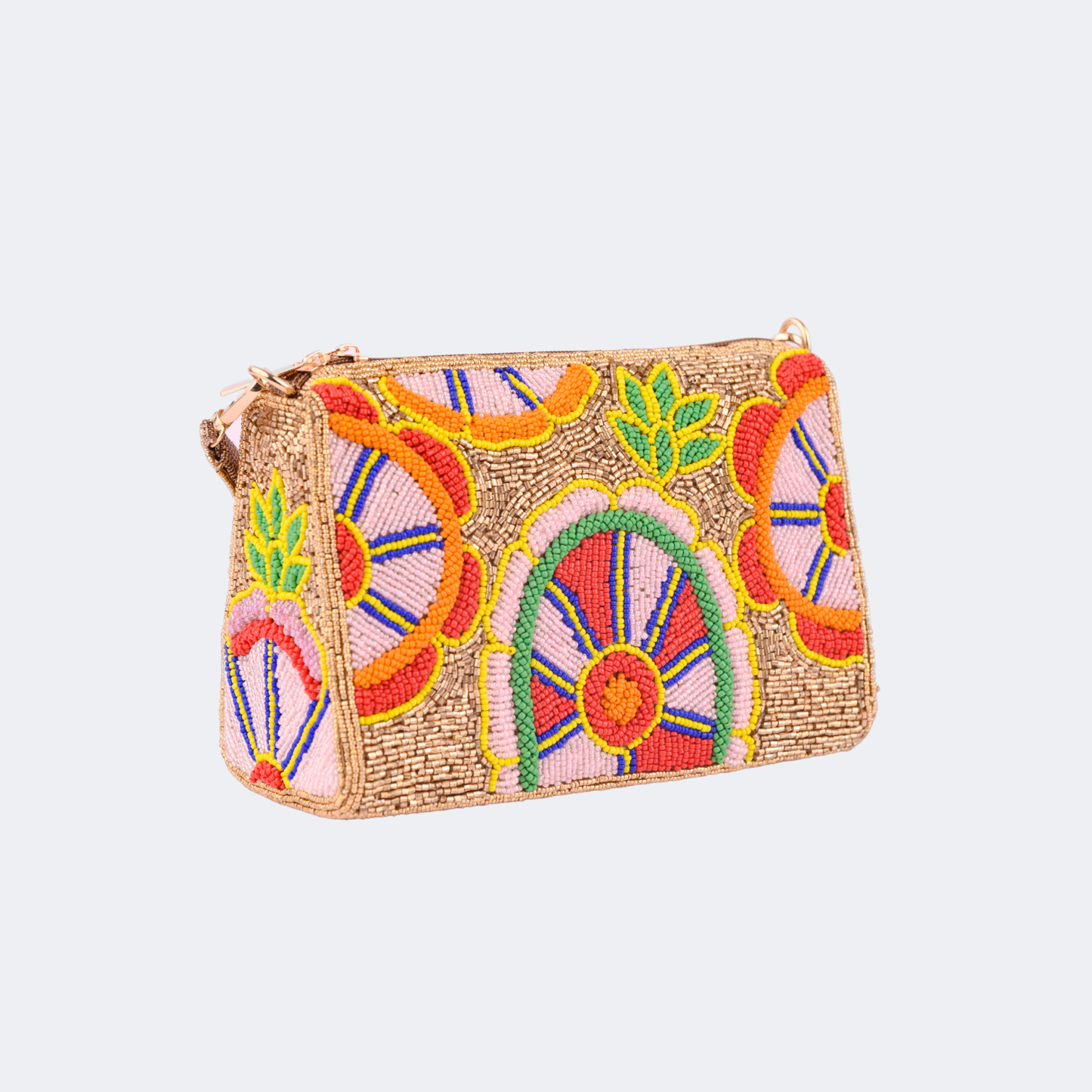 Colorful beaded handbag with floral patterns on a light gray background | Vogelle