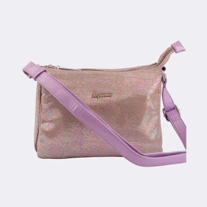 Holographic handbag with a pink strap on a white background | Vogelle
