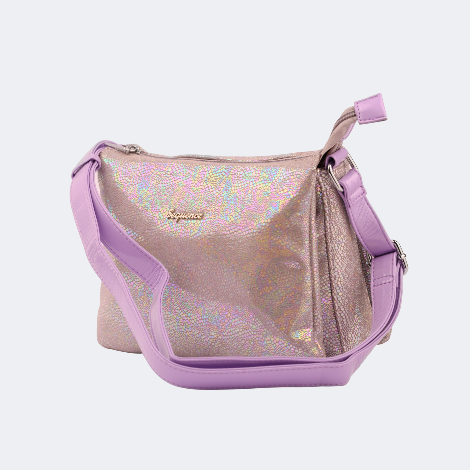 Holographic handbag with purple accents on a light gray background | Vogelle