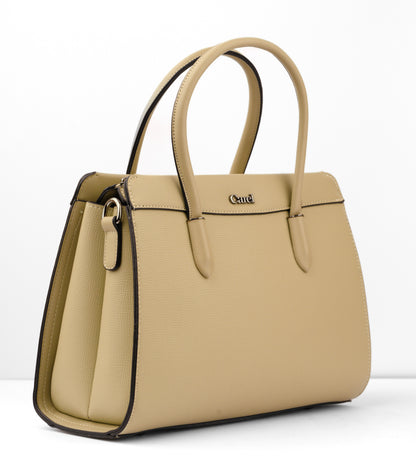 Beige handbag with a visible brand logo on a white background | Vogelle