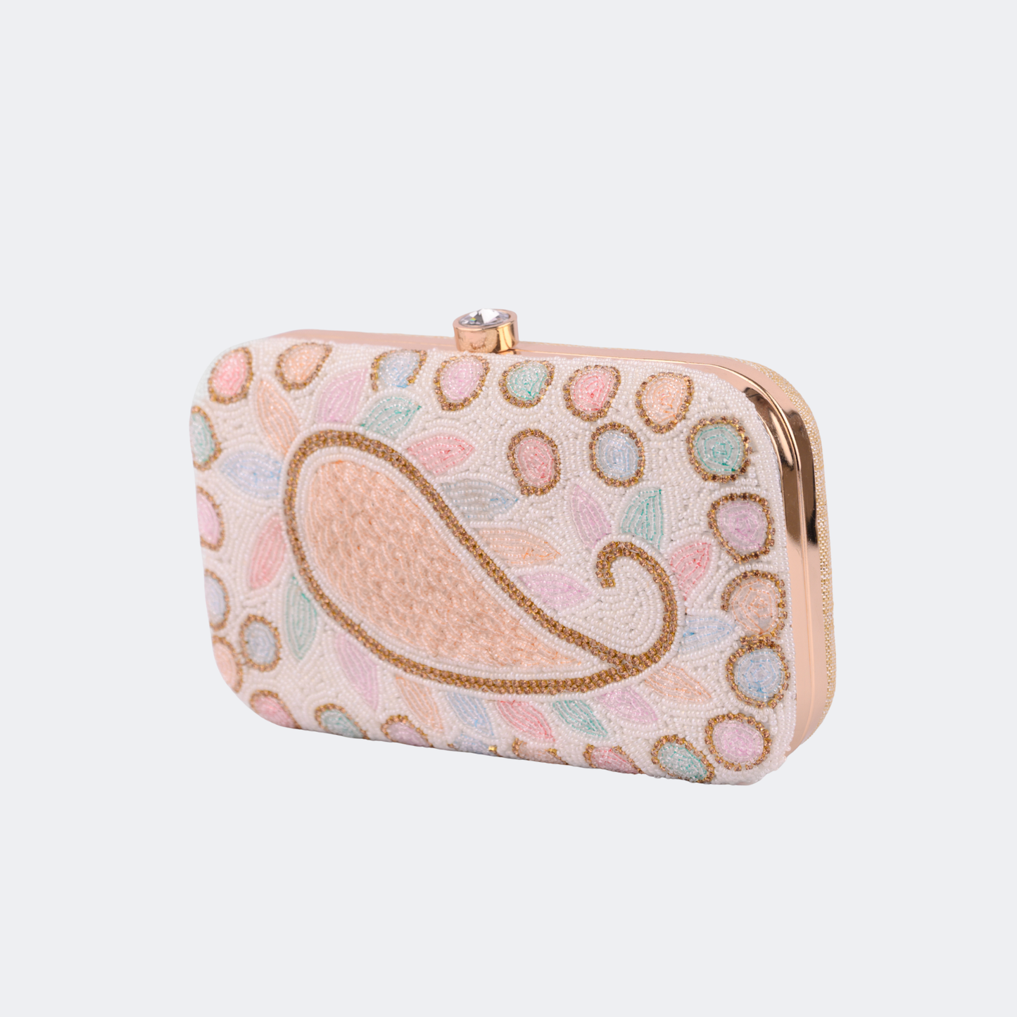 Pink clutch with floral design on a white background | Vogelle