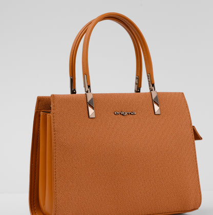 Brown handbag with a visible brand logo on a light gray background | Vogelle